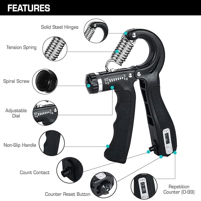 Adjustable Hand Grip Strengthener,Hand Gripper With Counter for Men & Women for Gym Workout Hand Exercise Equipment to Use in Home for Forearm Exercise,Finger Exercise Power Gripper-Up 5 to 60kg