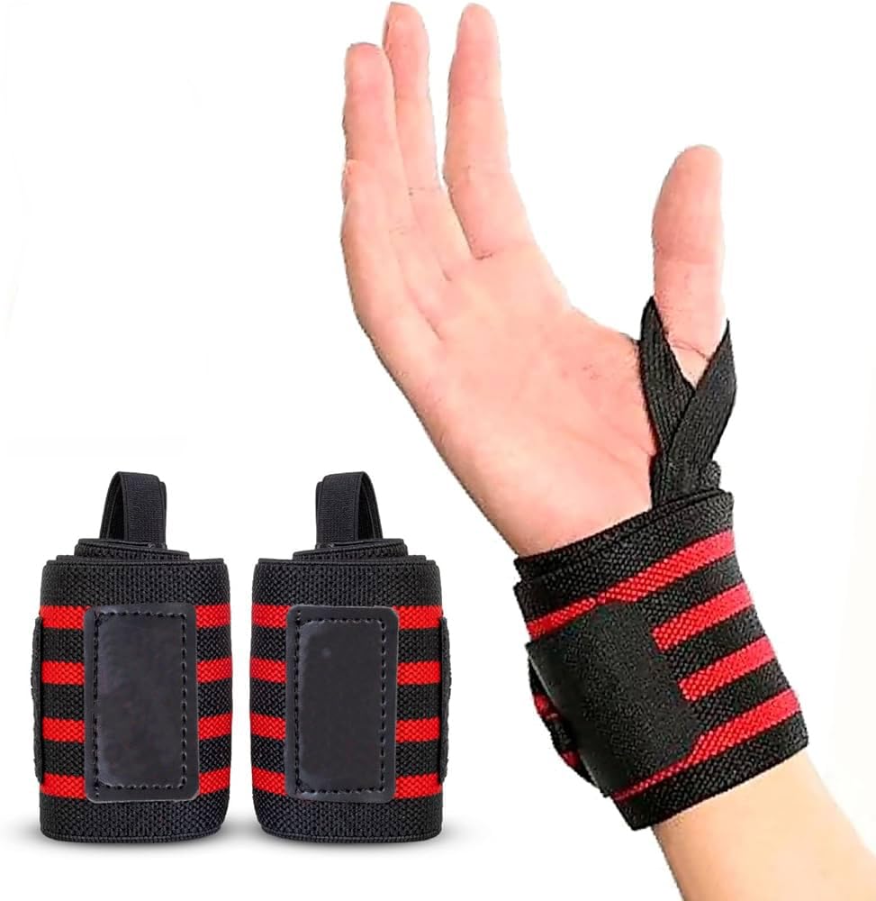 Wrist Supporter Band Gym with Thumb Loop Straps Wrap Accessories for Men Hand Grip and Support Sports Gym, Weightlifting (PACK OF 1 PAIR, RED)