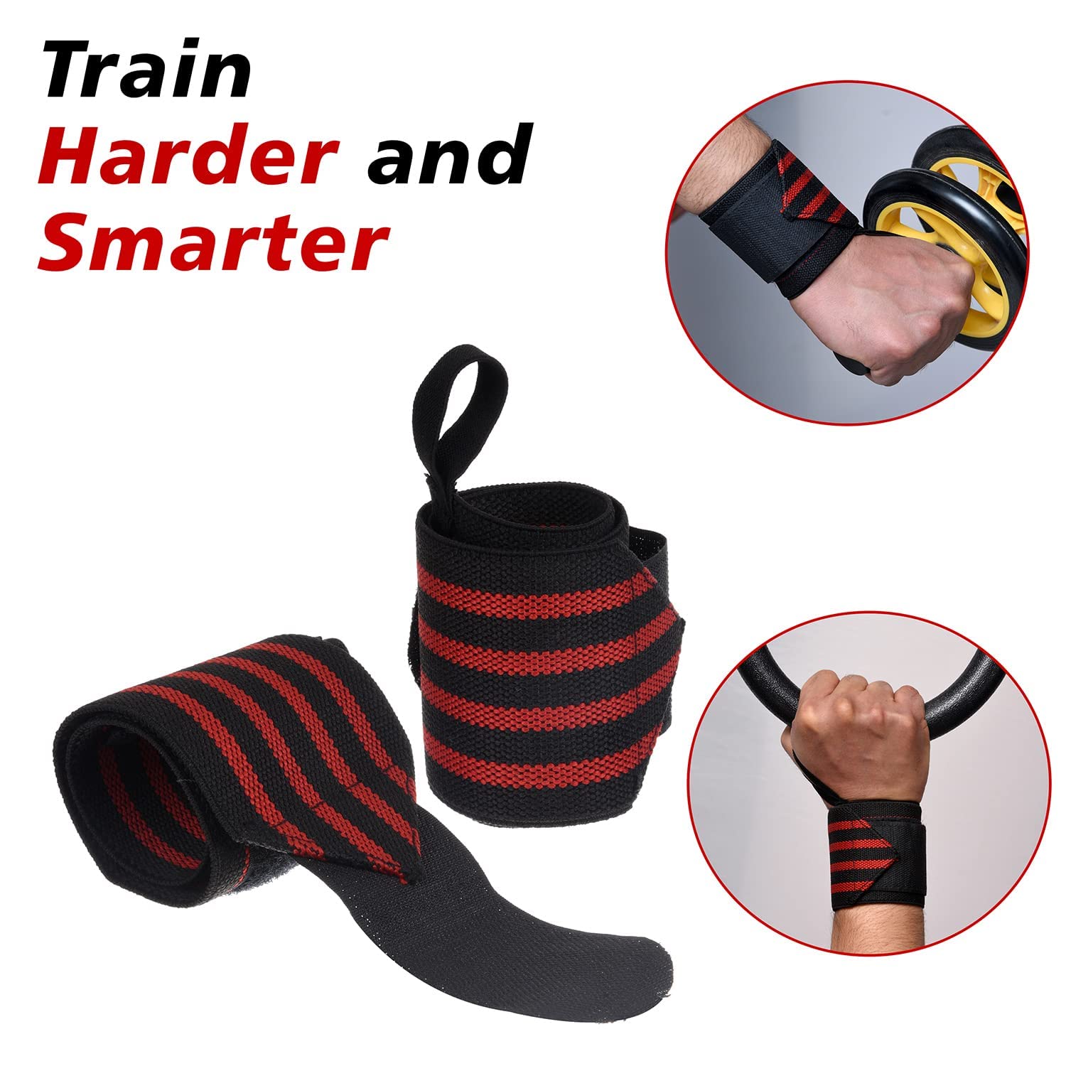 Wrist Supporter Band Gym with Thumb Loop Straps Wrap Accessories for Men Hand Grip and Support Sports Gym, Weightlifting (PACK OF 1 PAIR, RED)