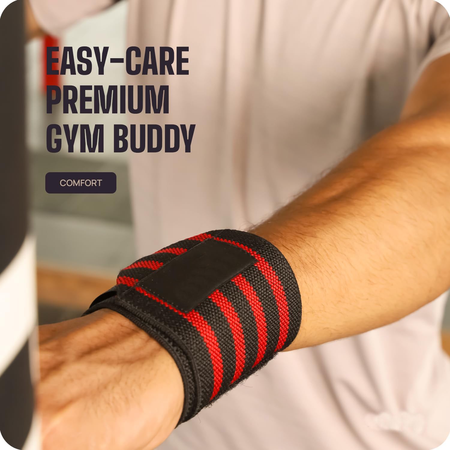 Wrist Supporter Band Gym with Thumb Loop Straps Wrap Accessories for Men Hand Grip and Support Sports Gym, Weightlifting (PACK OF 1 PAIR, RED)