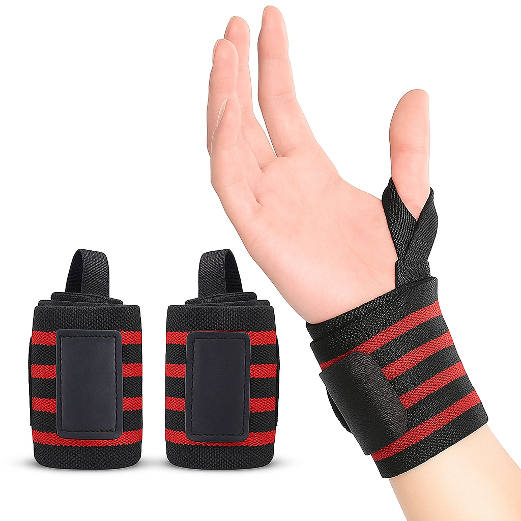 Wrist Supporter Band Gym with Thumb Loop Straps Wrap Accessories for Men Hand Grip and Support Sports Gym, Weightlifting (PACK OF 1 PAIR, RED)